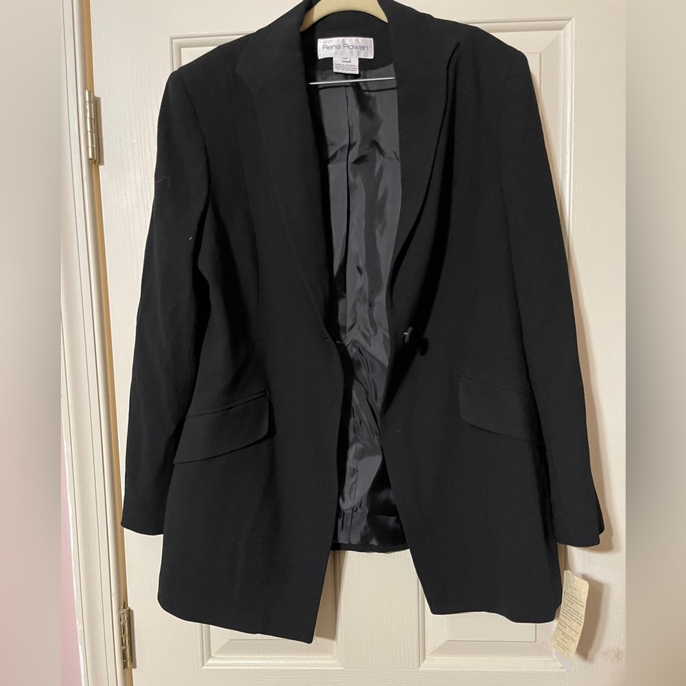 Rena Rowan black wool 2 piece pant suit-size 14
